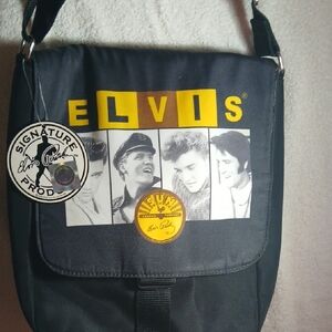 Elvis Presley Purse Black / Yellow Graphics On Flap Shoulder Strap